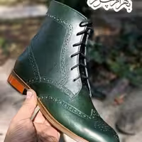 نیم بوت زنانه چرم طبیعی مدل پارامیس کلاسیک یشمی