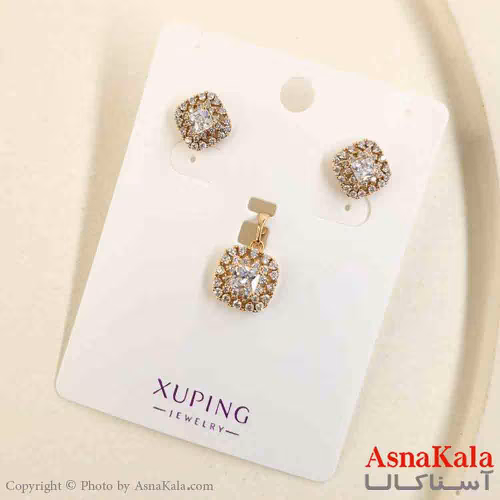 نیم ست زنانه ژوپینگ مدل نگینی شامل گوشواره و گردنبند کد NIM14825W