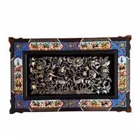 تابلو قلمزنی استاد جعفری با قاب خاتم کاری حاشیه چوگان 50در80