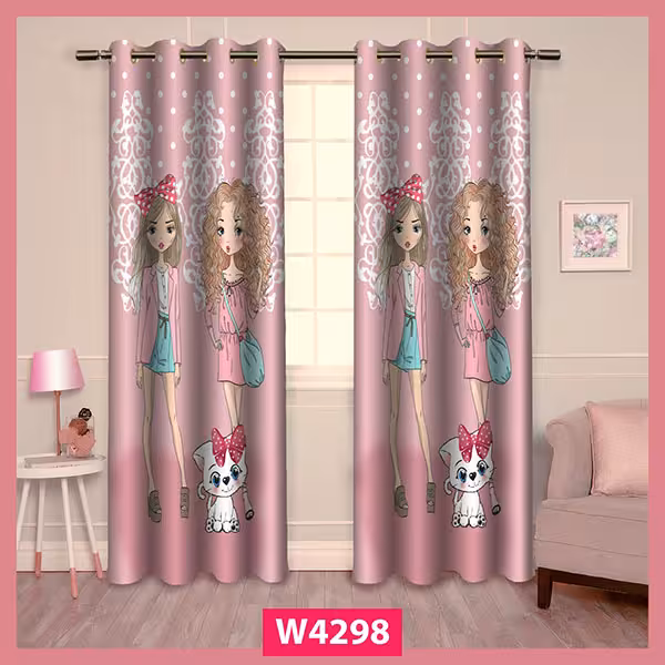 پرده اتاق دختر مدل پانچی صورتی کد W4298