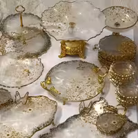 سرویس ظروف پذیرایی رزینی6 نفره عروس رزینی طرح حریر و بابونه