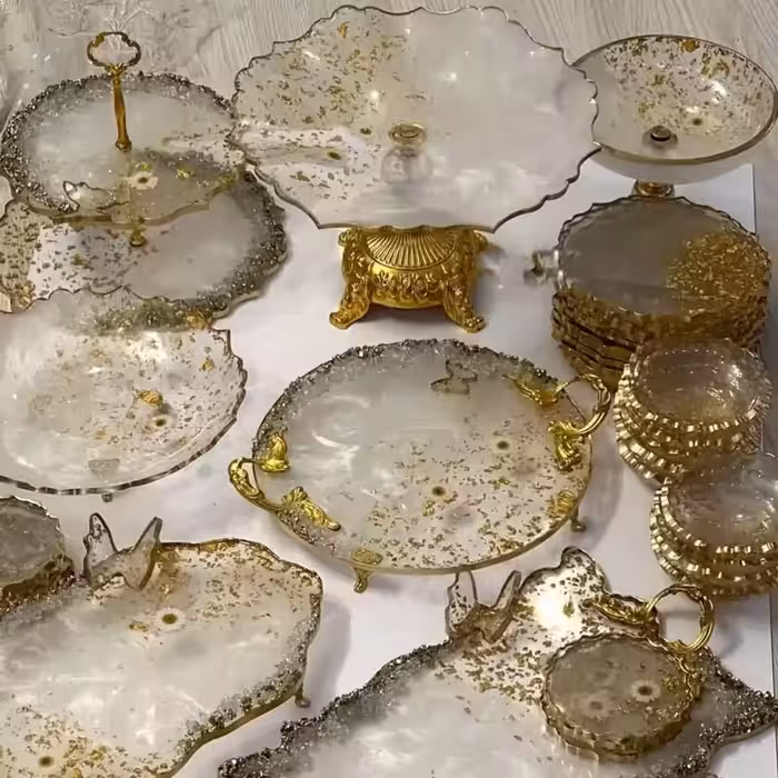 سرویس ظروف پذیرایی رزینی6 نفره عروس رزینی طرح حریر و بابونه