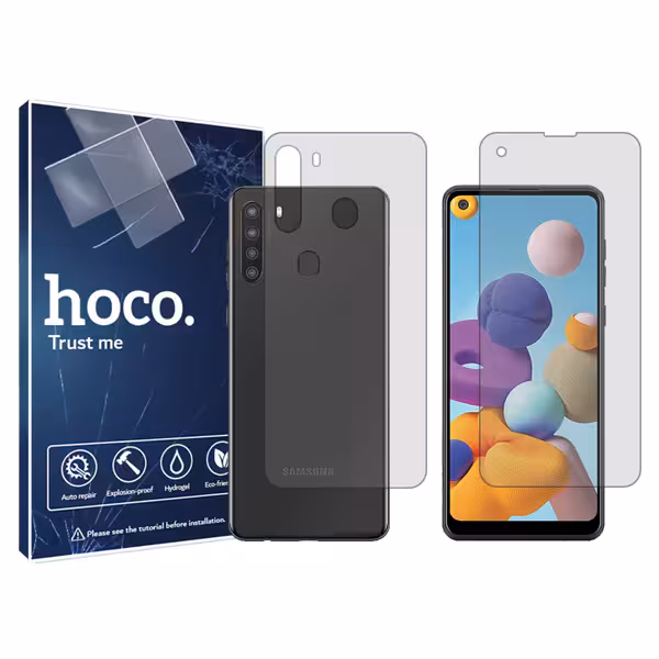 گلس صفحه نمایش و پشت گوشی سامسونگ Galaxy A21 مدل شفاف برند هوکو کد SS