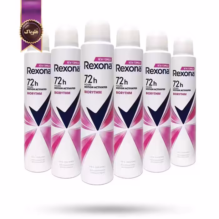 6 عدد اسپری دئودورانت ضد تعریق زنانه رکسونا Rexona مدل هماهنگ با ریتم طبیعی بدن Biorhythm حجم 200 میلی لیتر (اورجینال)