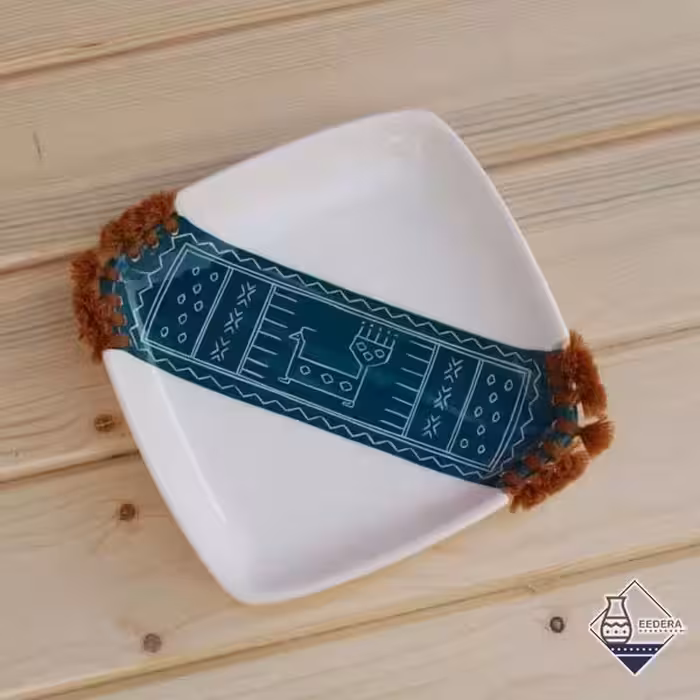 بشقاب مربع لبه دار سرویس گلیم سبز