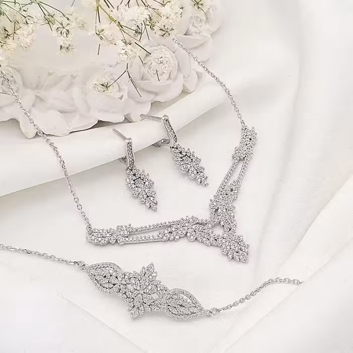 سرویس نقره جواهری زنانه کد 60435