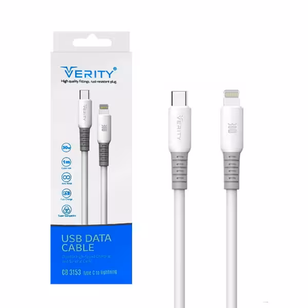 کابل شارژ type-c به لایتنینگ VERITY مدل CB 3153 طول 1متر