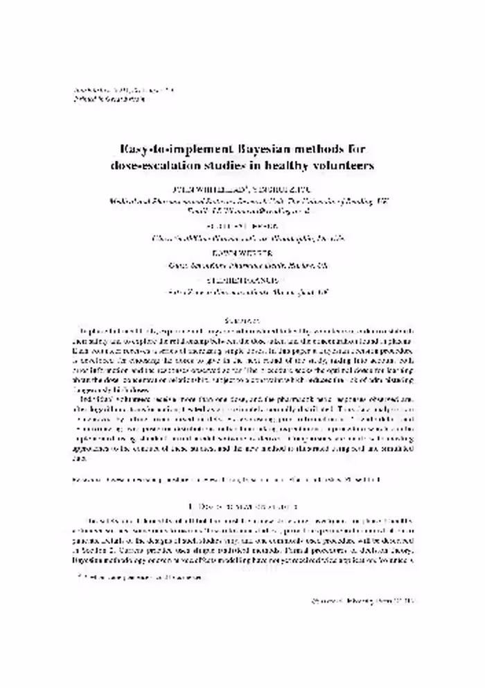 خرید و دانلود نسخه کامل کتاب [Article] Easy-to-implement Bayesian methods for dose-escalation studies in healthy volunteers