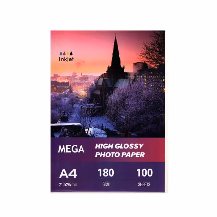 کاغذ فتو گلاسه براق 180 گرم A4 مگا 100 برگی