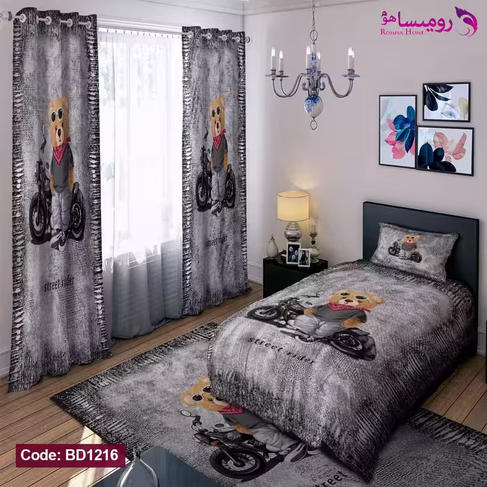 قیمت و خرید روتختی طرح خرس و موتورسیکلت یک نفره برند دکو کد BD1216
