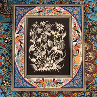 تابلو قلمزنی رومیزی با قاب خاتم کاری گل و بلبل 28در34