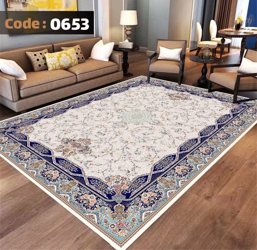 کاورفرش روفرشی دورکشدار گوشه لیفه ای کرم  قهوه ای کد 0653