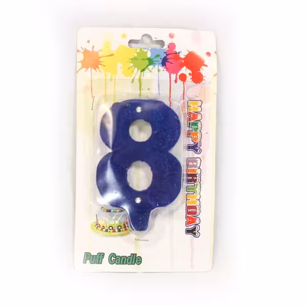 شمع مخملی عدد هشت آبی