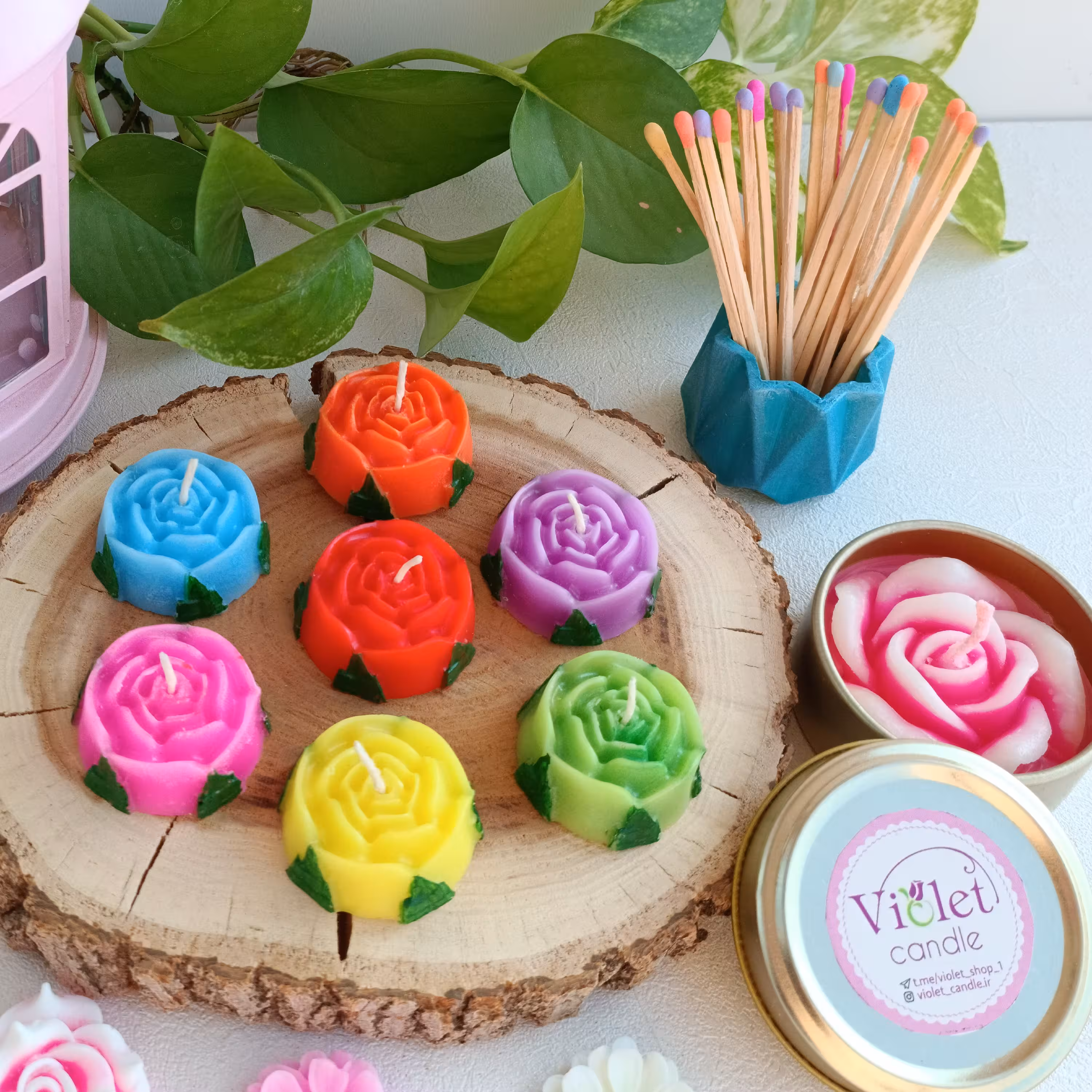 شمع  گل رز کوچک رنگی(تکی)