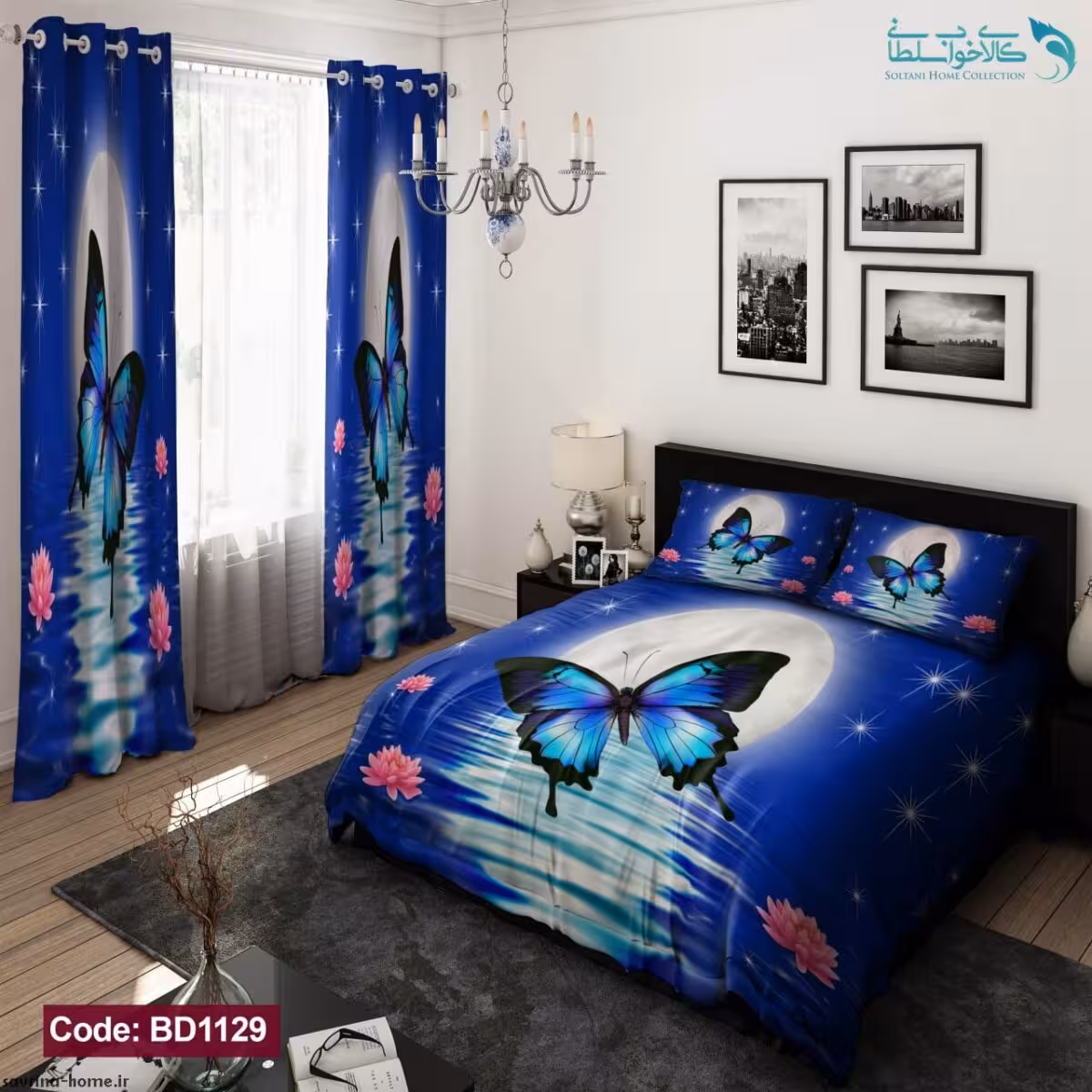 روتختی طرح پروانه آبی دونفره کد BD1129