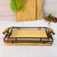سینی مستطیل چوبی با لبه فلزی