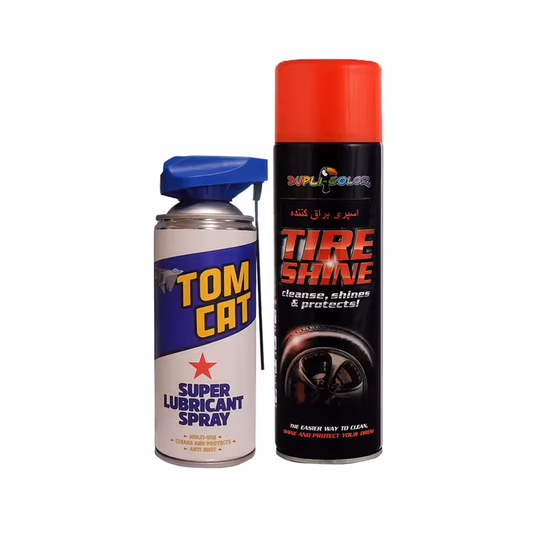 اسپری پاک کننده چند منظوره و واکس براق کننده و محافظ لاستیک دوپلی کالر مدل shine حجم 500 میلی لیتر مجموعه 2 عددی
