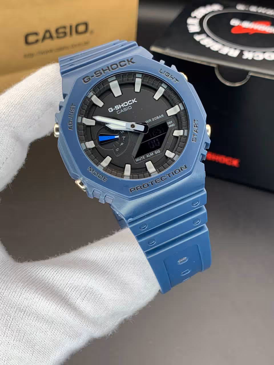 ساعت مچی کاسیو جیشاک مدل GA-2100 صفحه مشکی بند سرمه ای