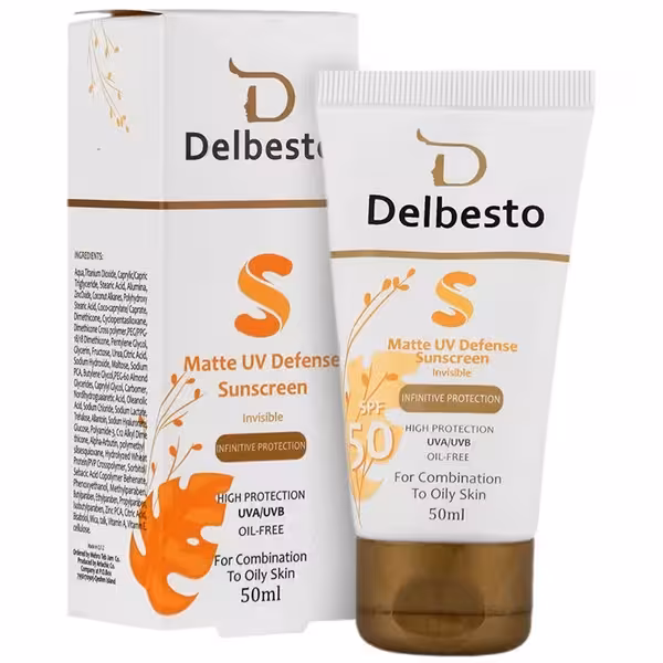 کرم ضد آفتاب فاقد چربی بی رنگ دلبستو 50 میلی لیتر | Delbesto Invisible Combination To Oily Skin Sunscreen Cream 50ml