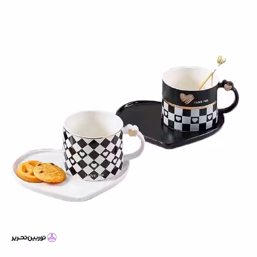 ماگ سرامیکی شطرنجی به همراه زیره قلبی