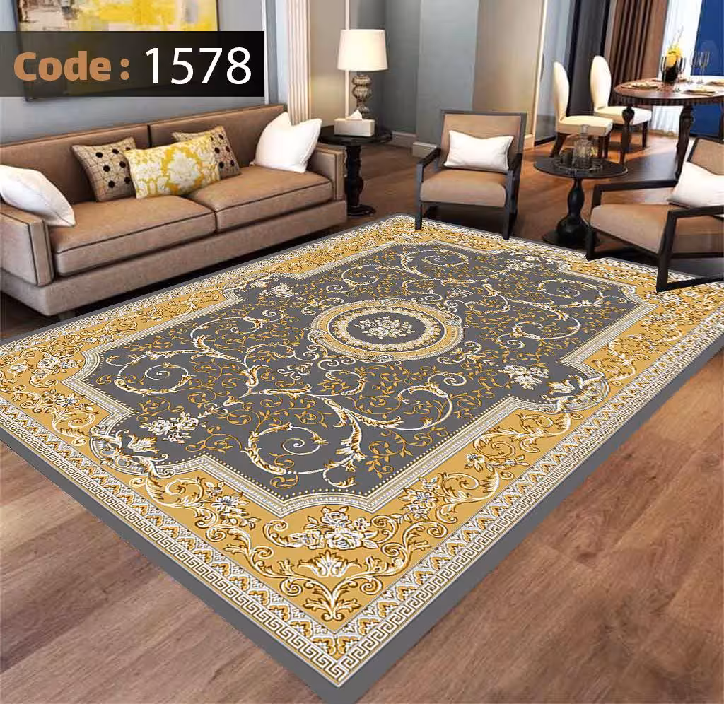 کاورفرش روفرشی دورکشدار گوشه لیفه ای طوسی کرم کد 1578