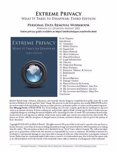 خرید و دانلود نسخه کامل کتاب Extreme Provacy: Personal Data Removal Workbook Version 3.1