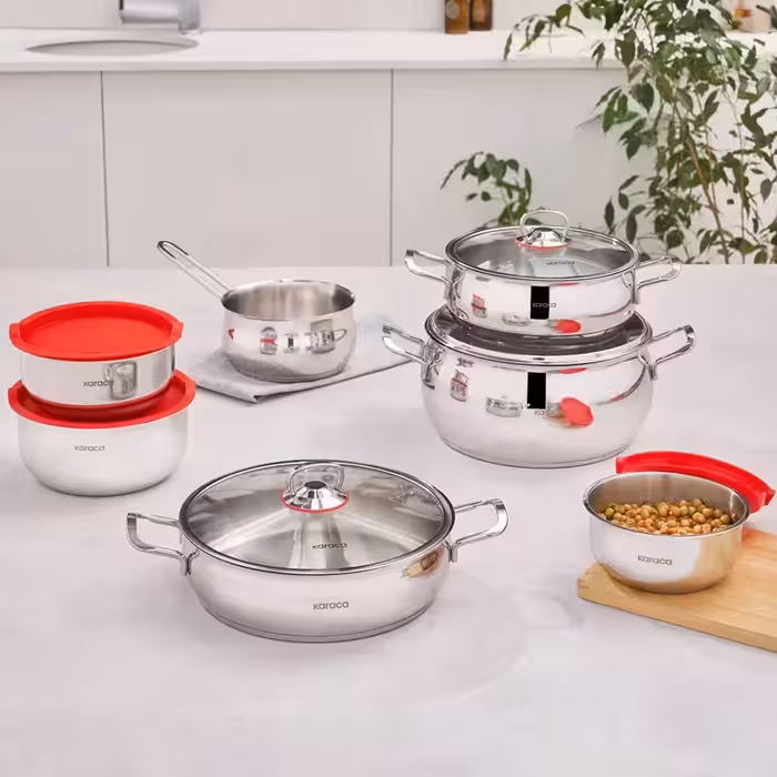 سرویس قابلمه استیل 13 پارچه کاراجا Pisir Sakla v2