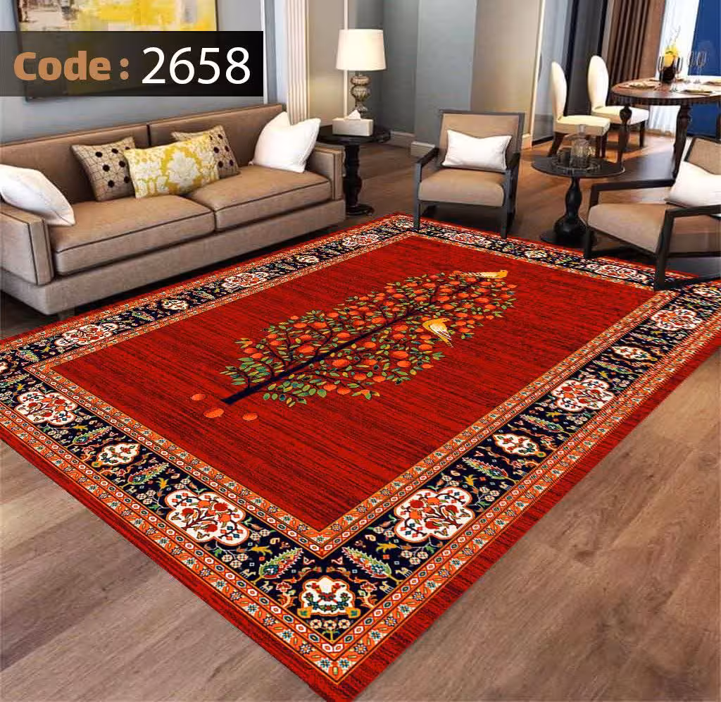 کاورفرش روفرشی دورکشدار گوشه لیفه ای لاکی ، آبی و متنوع کد 2658