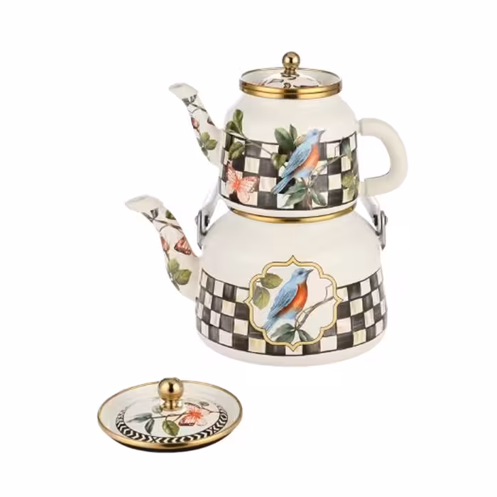 کتری قوری لعابی ترک طرح شطرنجی