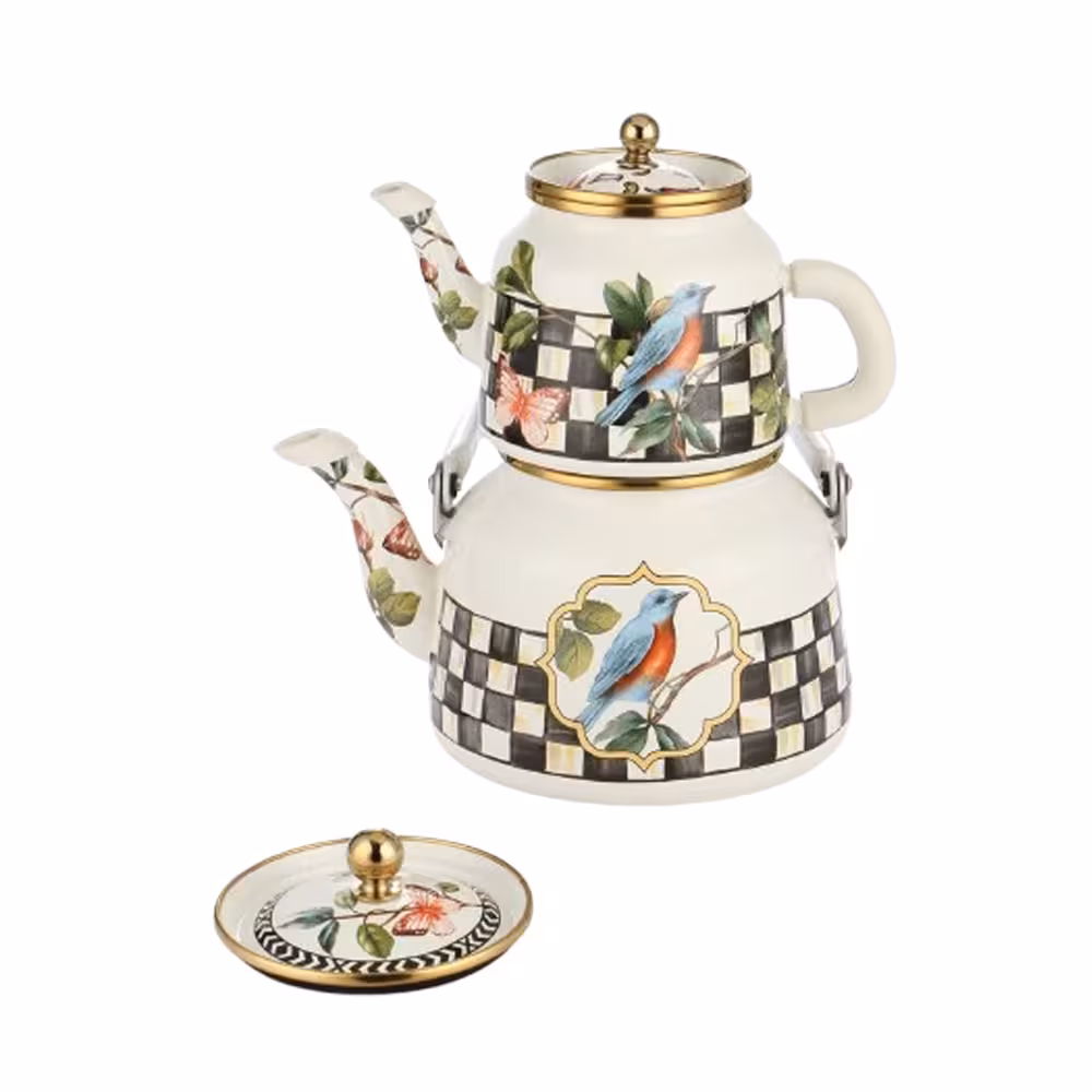 کتری قوری لعابی ترک طرح شطرنجی