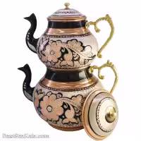 کتری و قوری مسی الماس تراش نقره کوب کد AH-12