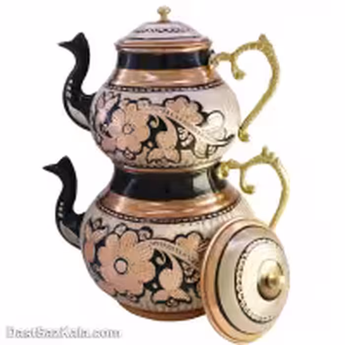 کتری و قوری مسی الماس تراش نقره کوب کد AH-12