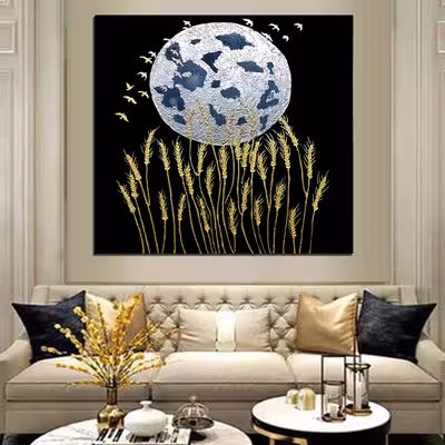 تابلو نقاشی برجسته مدل تلالو گندم و ماه