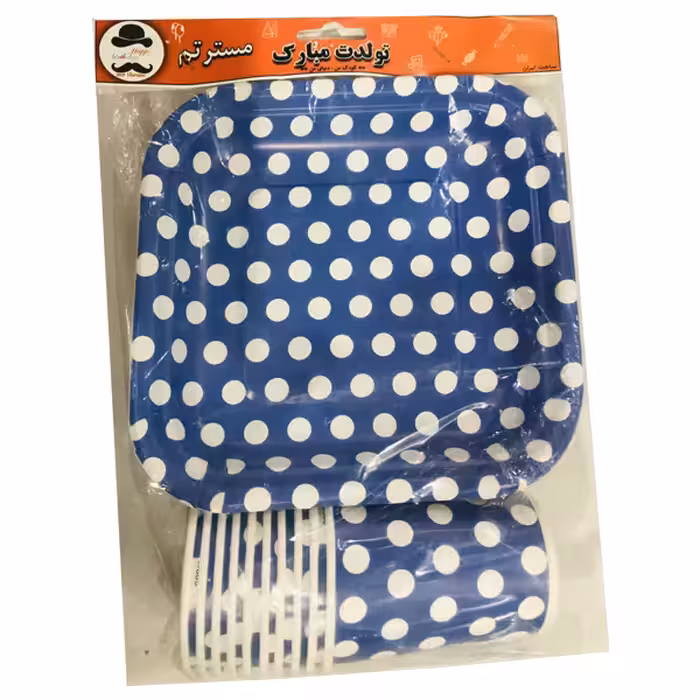 پیش دستی و لیوان یکبار مصرف مستر تم مدل خال خال پلاس بسته 20 عددی