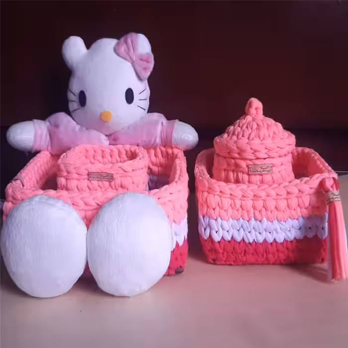 سبد قلاب بافی تریکو مژگان مدل کیتی کد 14 مجموعه 4 عددی