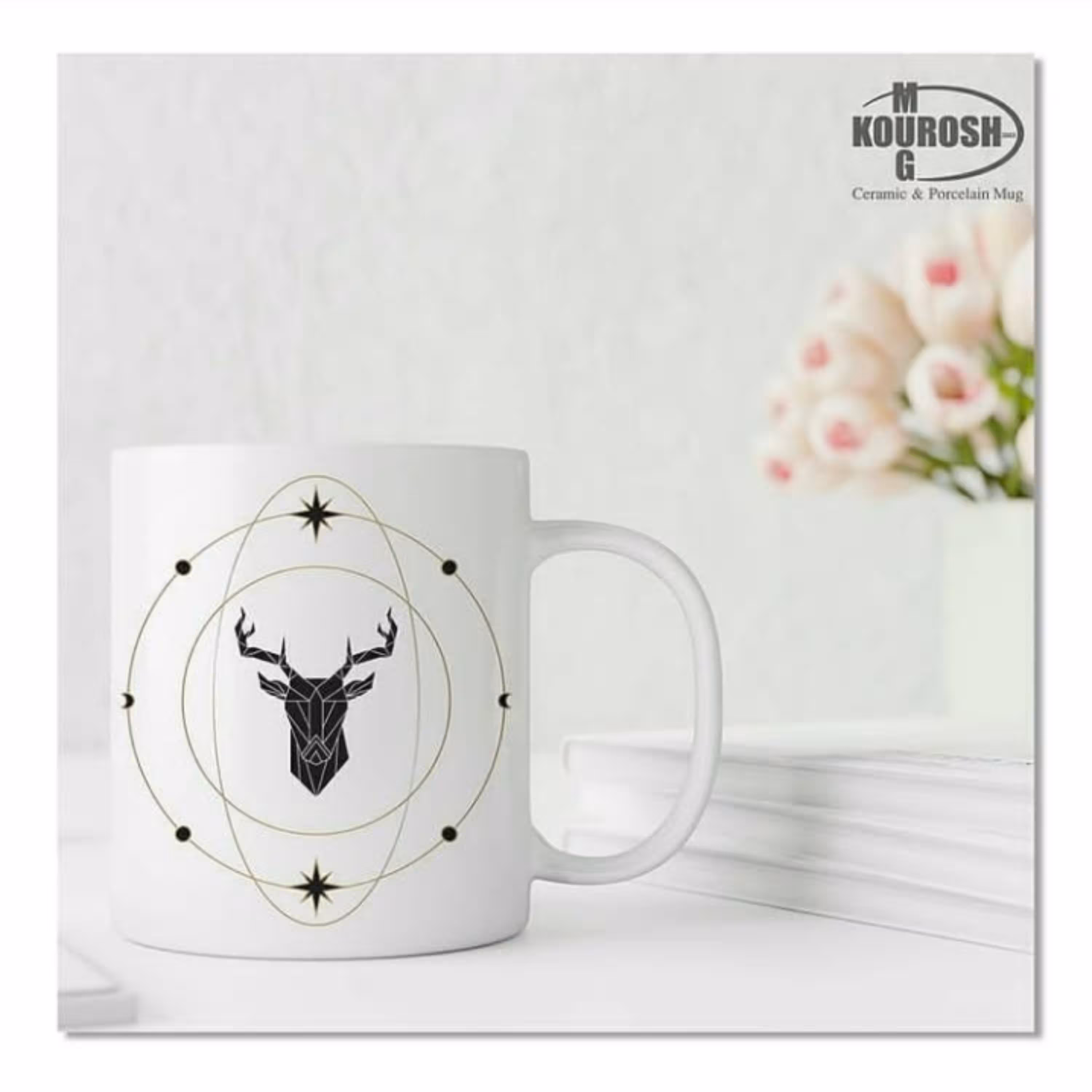 ماگ سفید با طرح گوزن