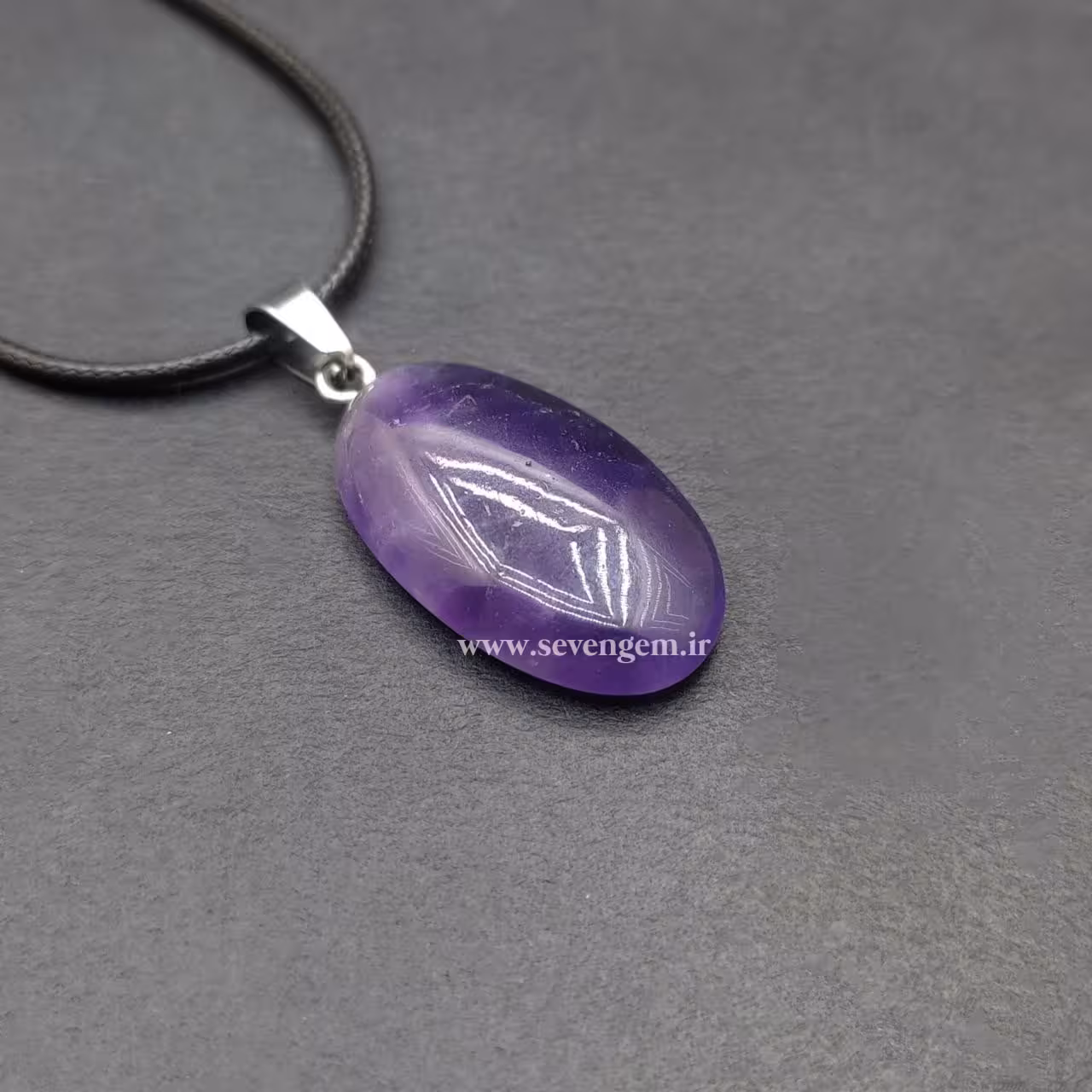 گردنبند سنگ آمیتیست تراش بیضی (کدA383)