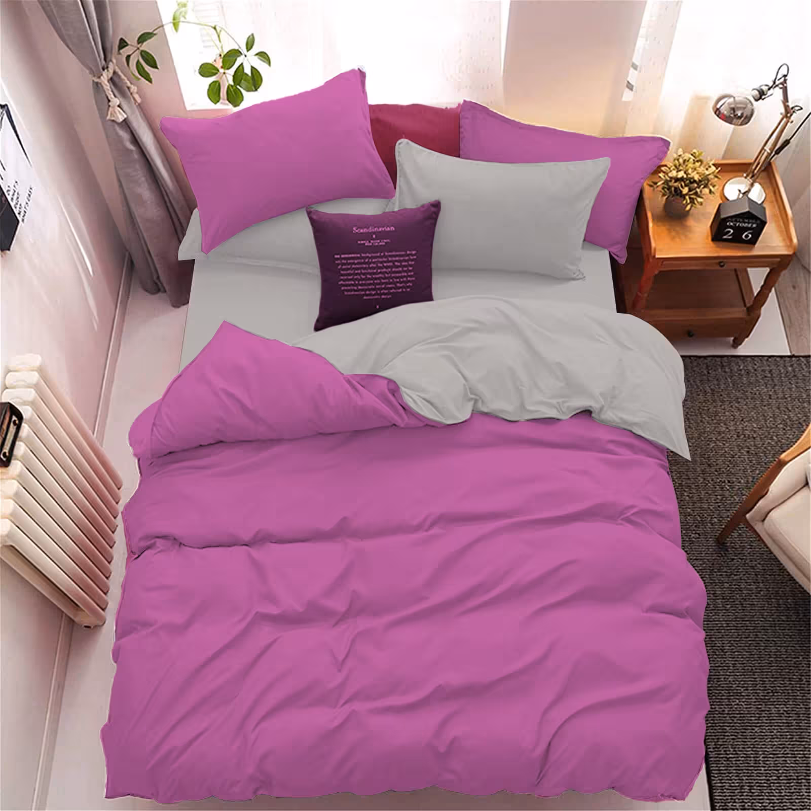 سرویس روتختی کاوری دورنگ چیداری طوسی بنفش یک نفره سه تکه