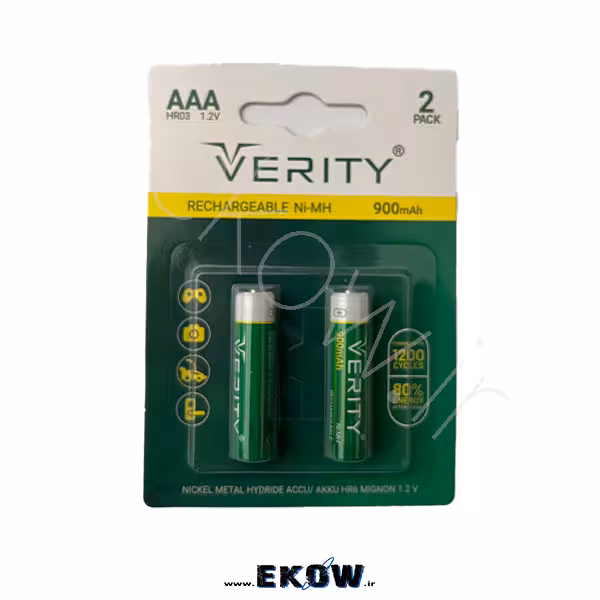 باتری نیم قلمی شارژی وریتی HR03 900mAh ( باتری نیم قلمی  VERITY HR03 AAA 900mAh 1.2V)
