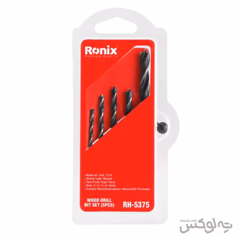 مجموعه 5عددی مته چوب سایزهای 3-4-5-6-8 میلی متری رونیکس مدل RH-5375