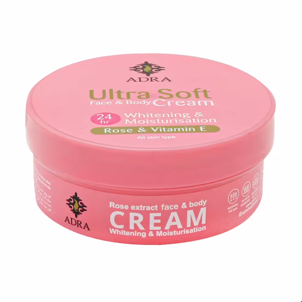 کرم روشن کننده و مغذی صورت و بدن عصاره گل رز کاسه ای آدرا 200 میلی لیتری