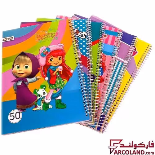 دفتر خط دار سیمی 50 برگ حاشیه دار جلد طلقی مدل فانتزی دخترانه (فنری مشق)