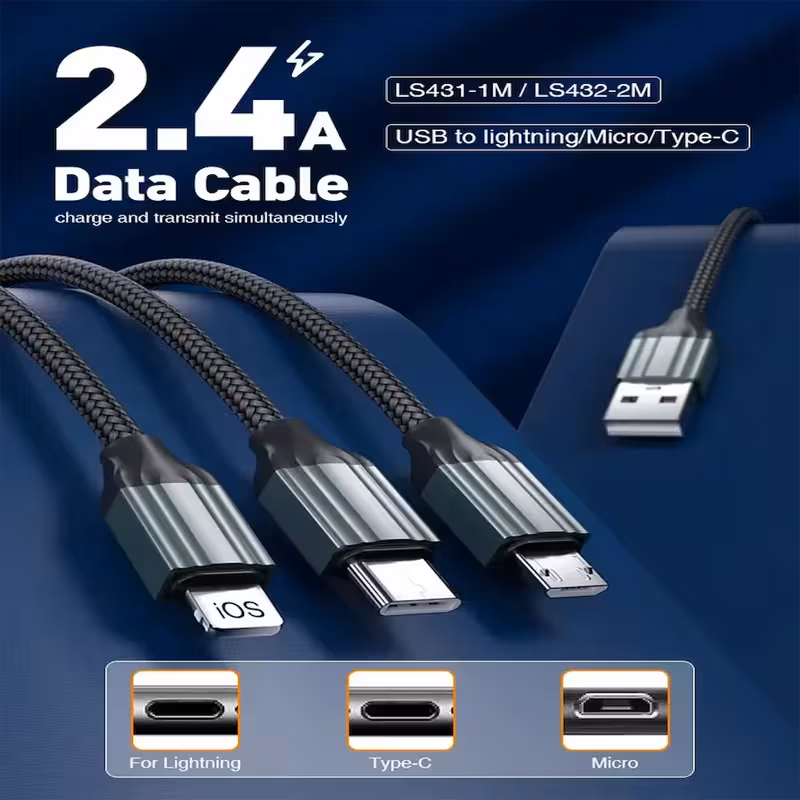 کابل شارژر الدینیو سیم گرد مدل LS432 iphone