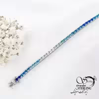 دستبند نقره تنیسی مولتی کالر آبی عیار925 کد 18500