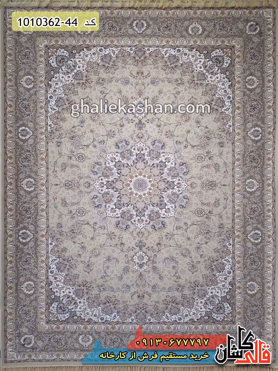 فرش 1200 شانه طرح شبنم زمینه دلفینی کاشان – گل برجسته