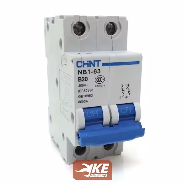 کلید مینیاتوری AC دو پل 25 آمپر 6kA تیپ C چینت سری NB1