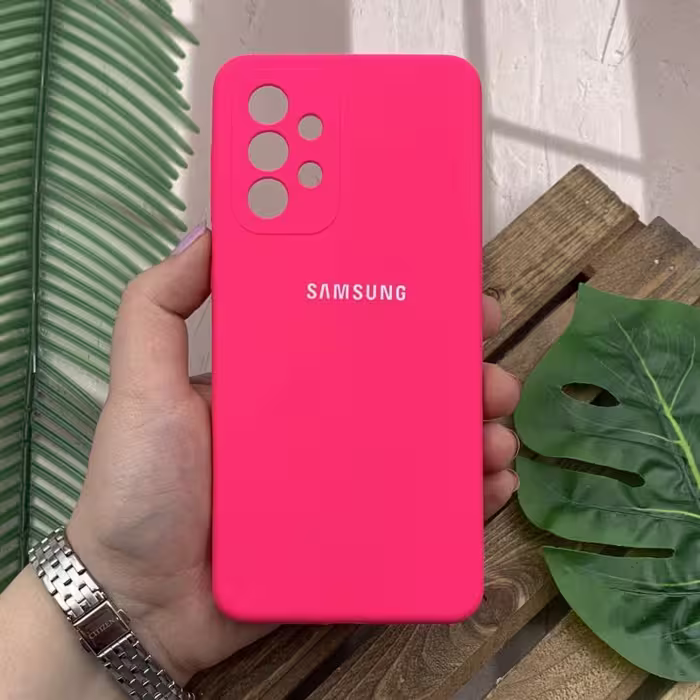 قاب گوشی Galaxy A33 5G سامسونگ سیلیکونی پاک کنی اورجینال داخل پارچه ای محافظ لنز دار رنگ صورتی