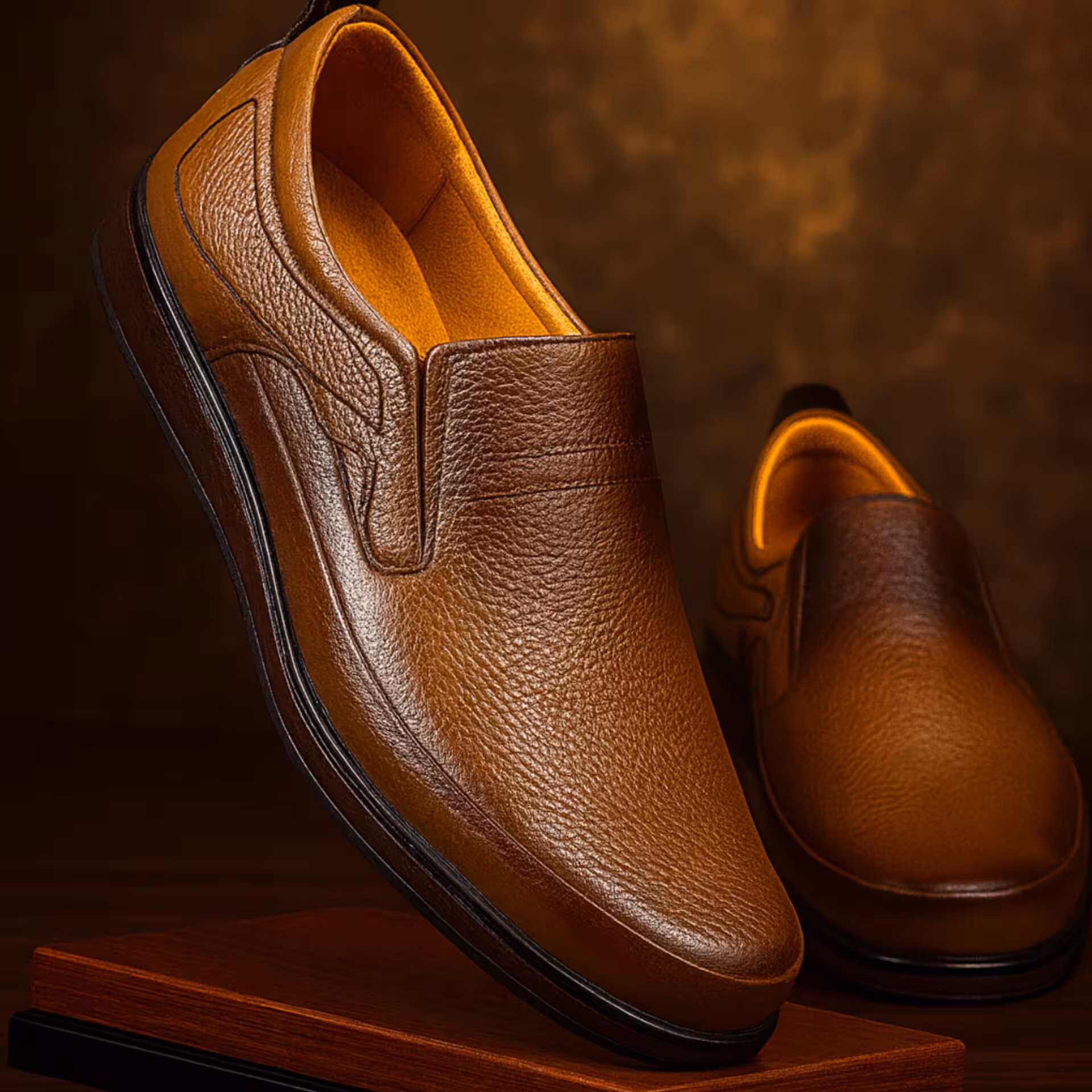 کفش چرم مردانه طبی کد TB053TN رنگ عسلی