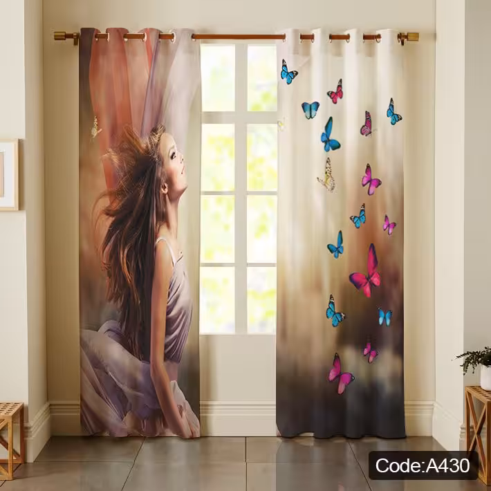 پرده پانچی مخمل چاپی دخترانه کد 430