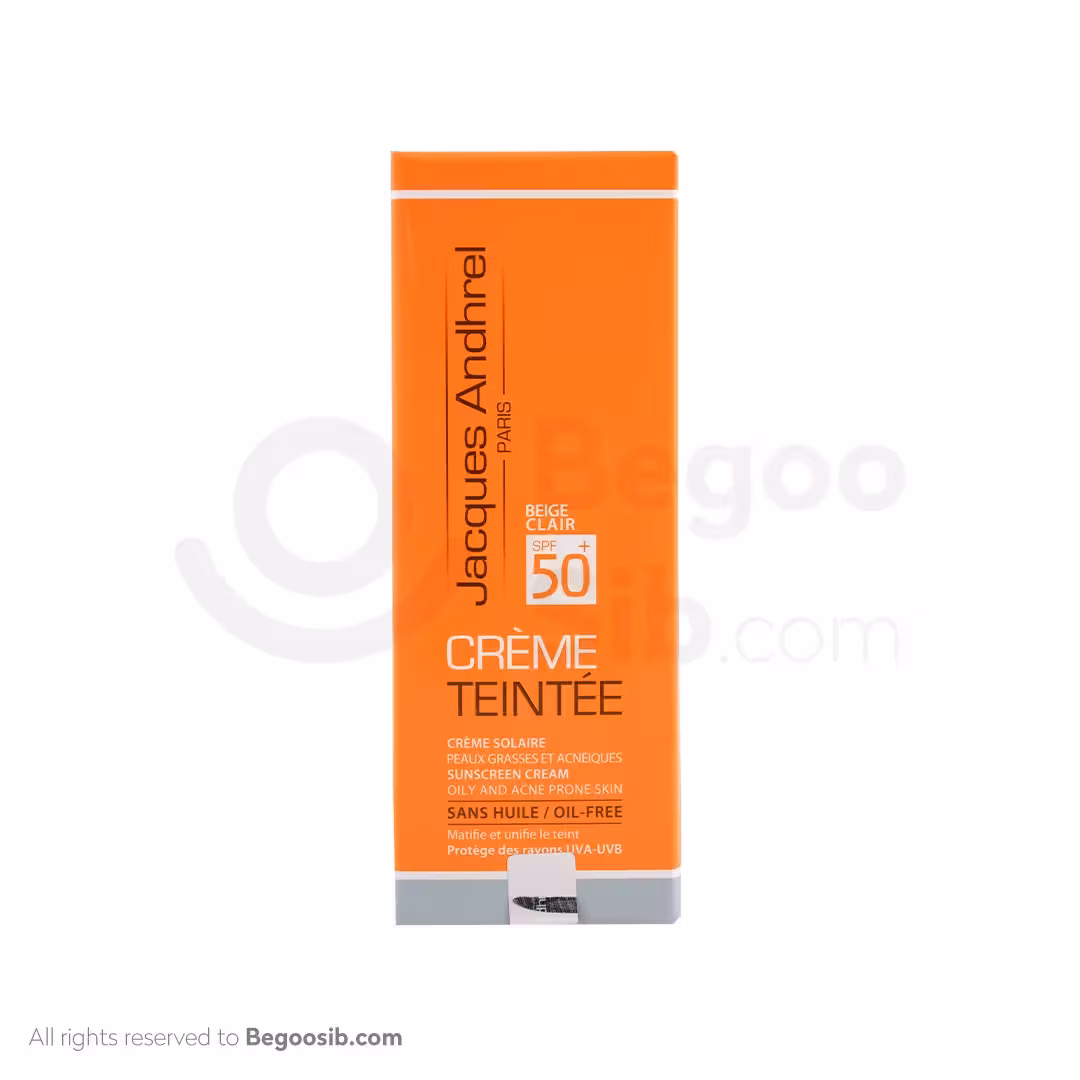 کرم ضد آفتاب SPF50 ژاک آندرل پاریس مناسب پوست های چرب و مستعد آکنه بژ روشن 50 میلی لیتری